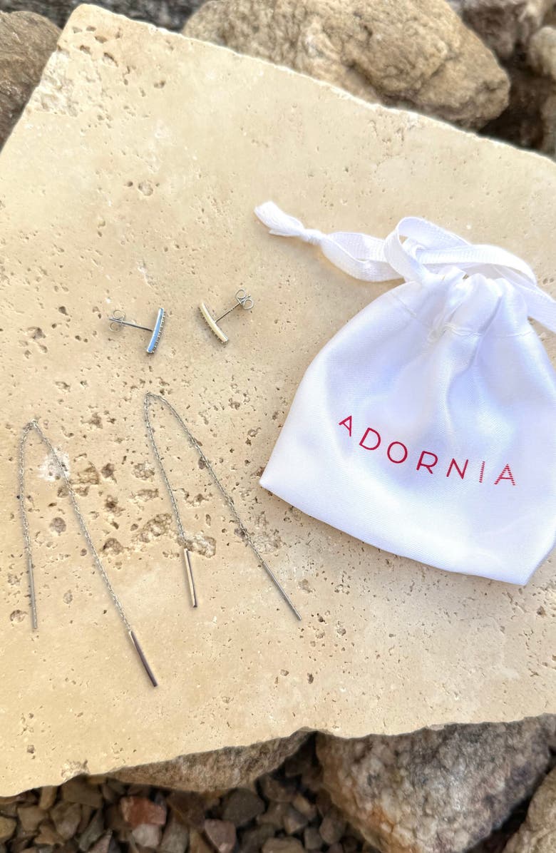 Adornia Set of 2 Bar & Threader Earrings, Alternate, color, Silver