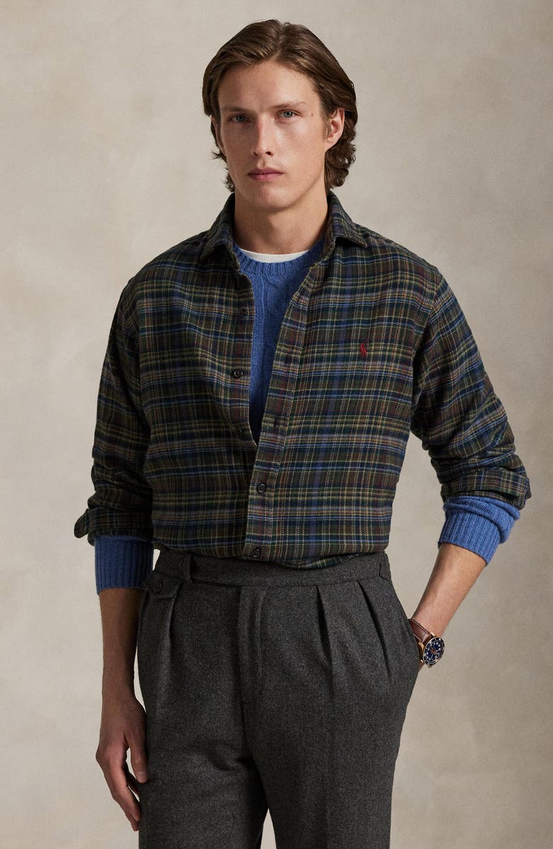 Polo Ralph Lauren Classic Fit Brushed Flannel Button-Up Shirt, Alternate, color, Dark Green/ Plaid Multi