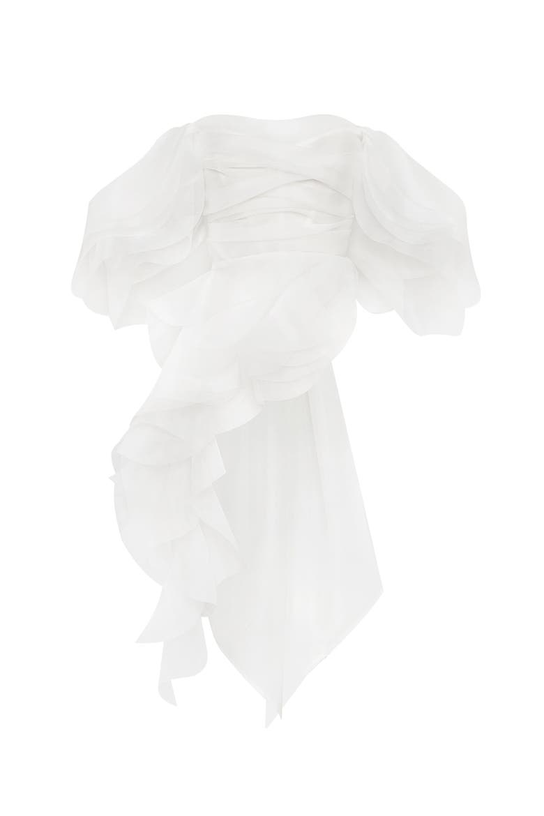 Off-Shoulder Organza Formal Occasion Blouse with Ruffles, Alternate, color, White