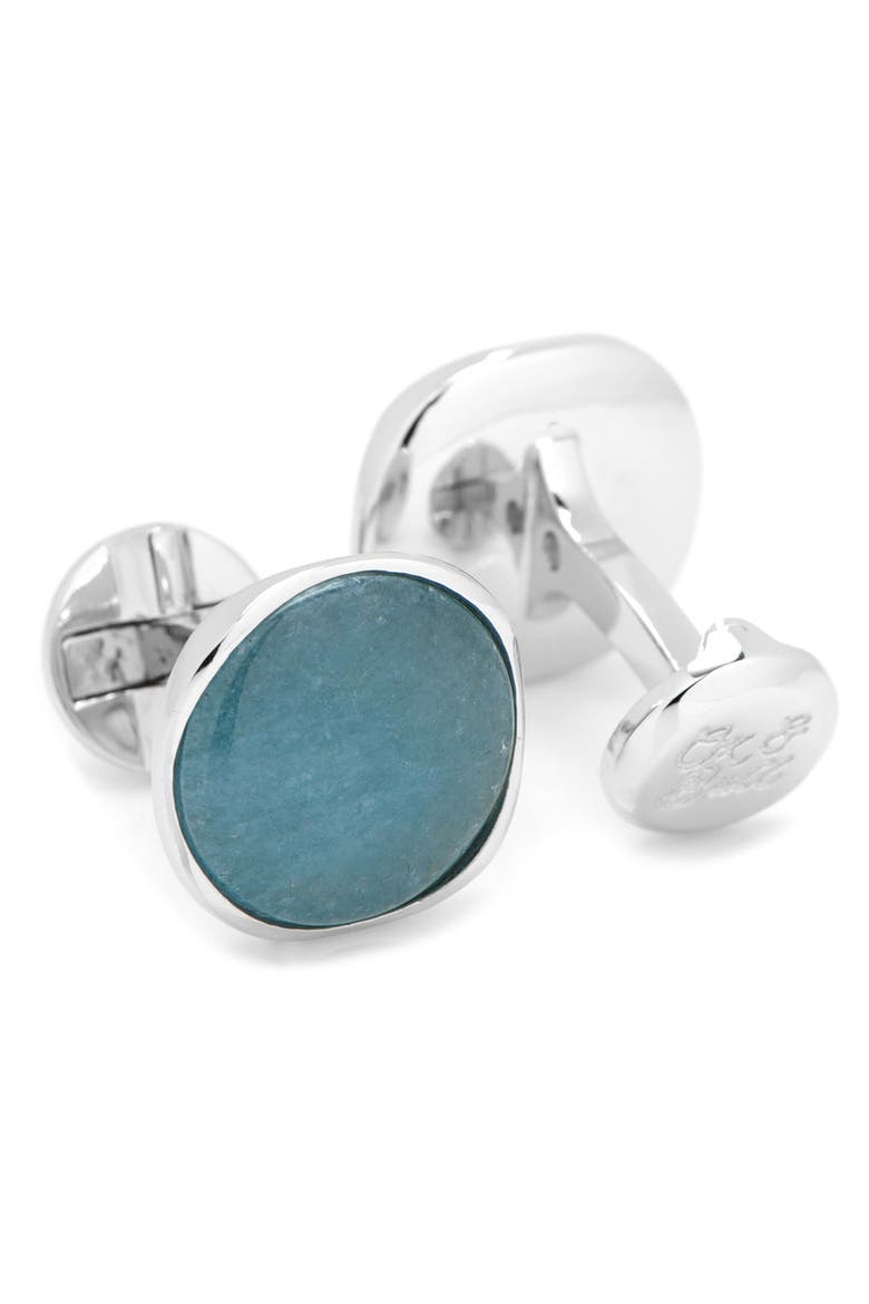 Aquamarine Jade Cuff Links, Alternate, color, BLUE