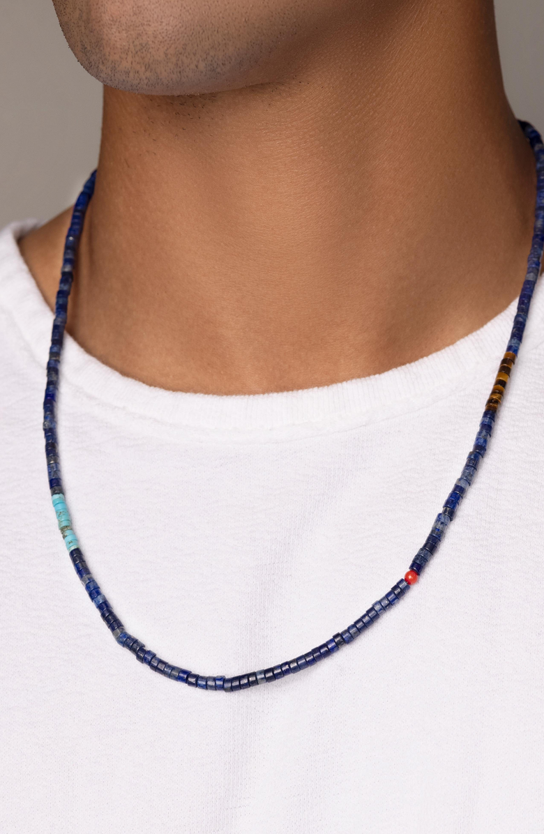 Nialaya Natural Stone Heishi Beaded Necklace, Alternate, color, Lapis / Turquoise / Tiger Eye