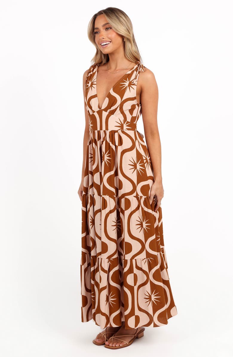 Petal & Pup Zora Sleeveless Tiered Maxi Dress, Alternate, color, Tan Print