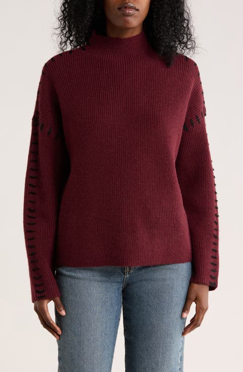 Contrast Stitch Mock Neck Sweater
