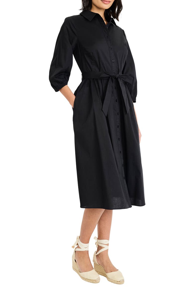 Long Sleeve Midi Shirtdress, Alternate, color, BLACK