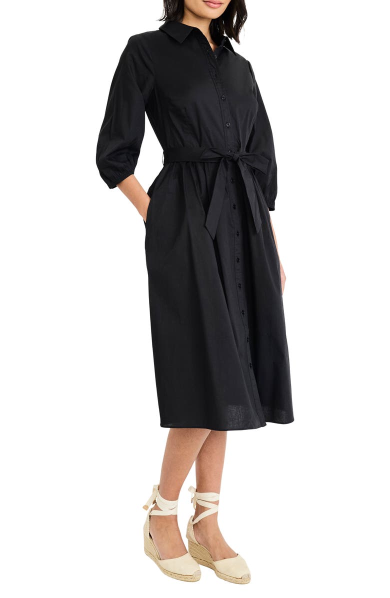 Maggy London Long Sleeve Midi Shirtdress, Alternate, color, Black