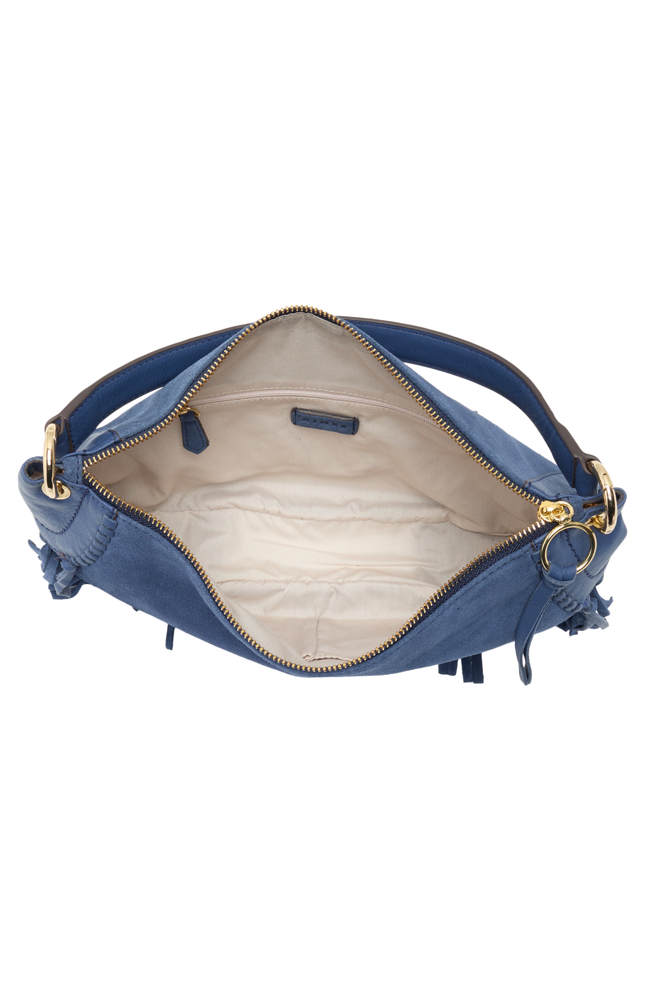 Dante Fringe Leather Shoulder Bag, Alternate, color, INDIGO SUEDE