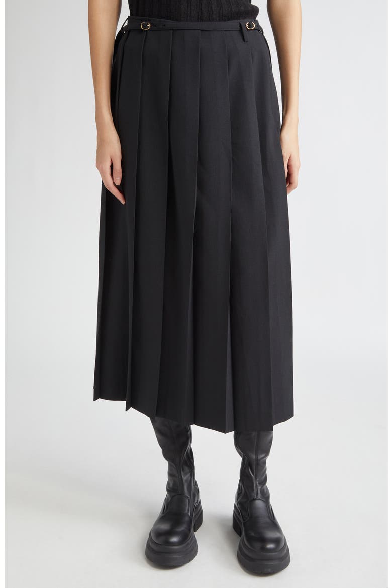 Pleated Long Skirt, Main, color, BLACK