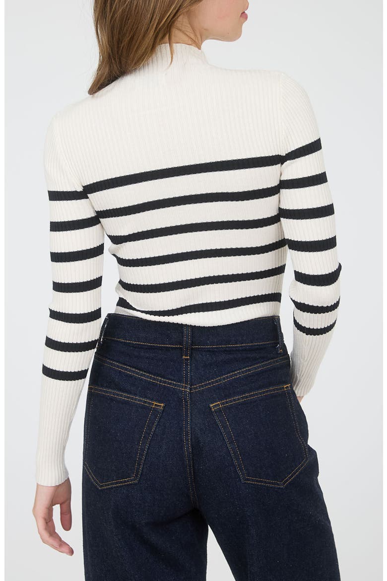 Stripe Mock Neck Rib Knit Top, Alternate, color, IVORY