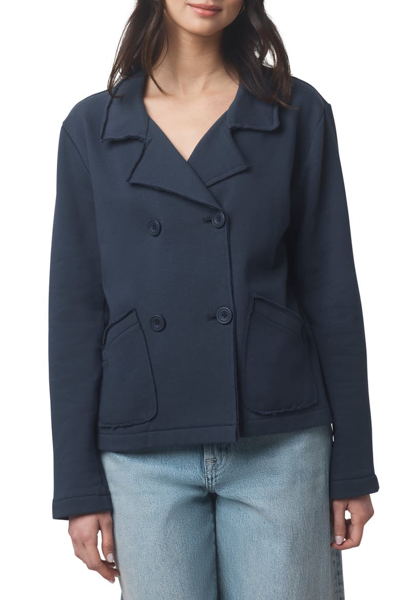 Double Breasted Cotton French Terry Blazer, Main, color, ICE NAVY