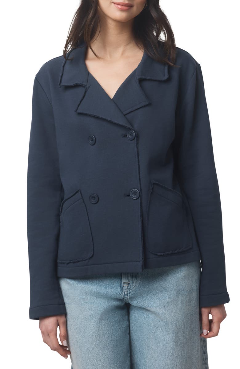 Splendid Double Breasted Cotton French Terry Blazer, Main, color, Ice Navy
