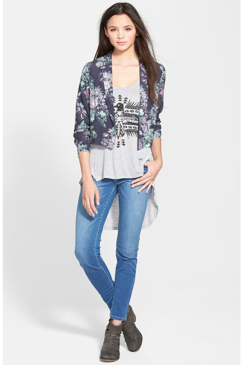 Drape Collar Blazer, Alternate, color, GREY METEOR ALYSSA FLORAL
