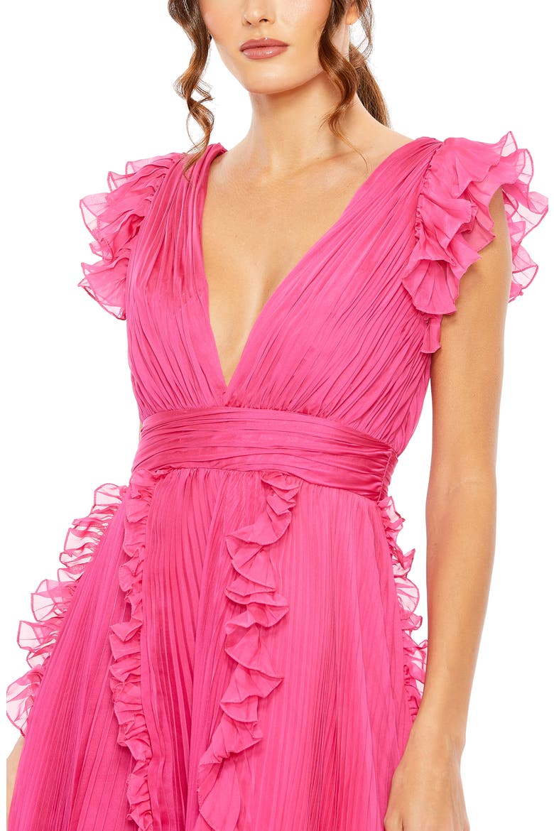 Pleated Ruffle Cap Sleeve Flowy A Line Gown, Alternate, color, FUCHSIA