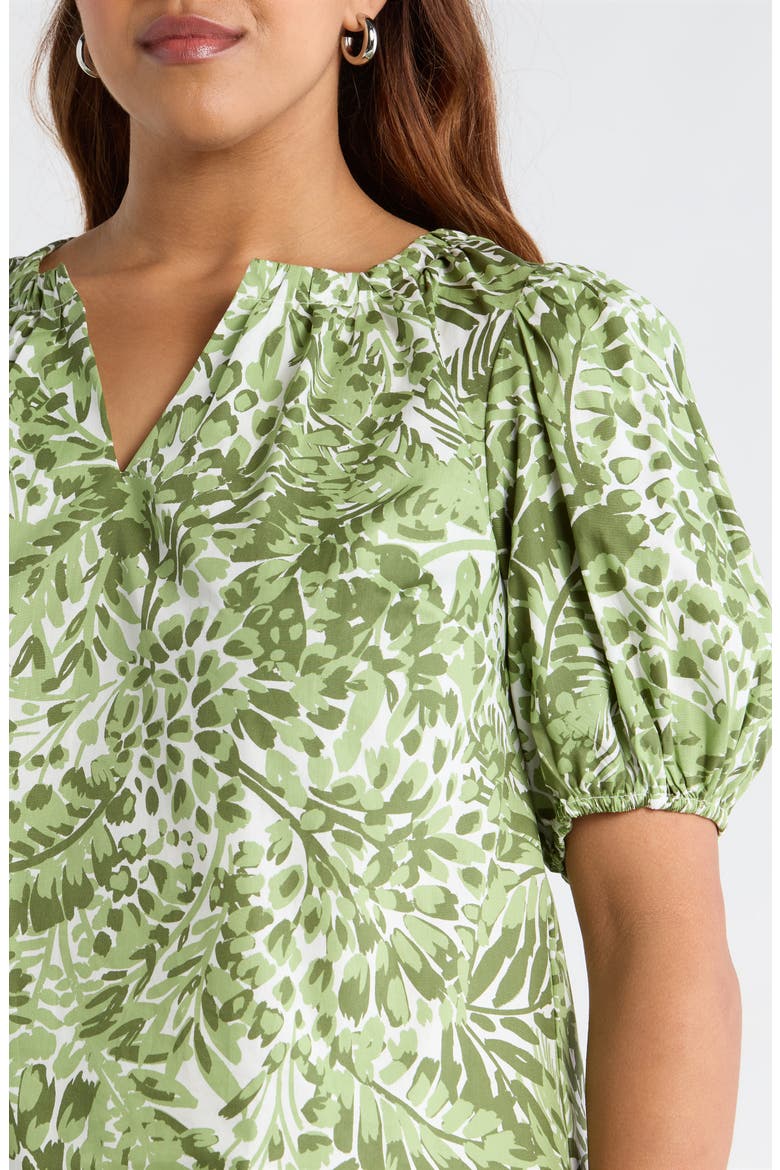 Irenan Leaf Gily Puff Sleeve Cotton Top, Alternate, color, WHITE-OLIVES