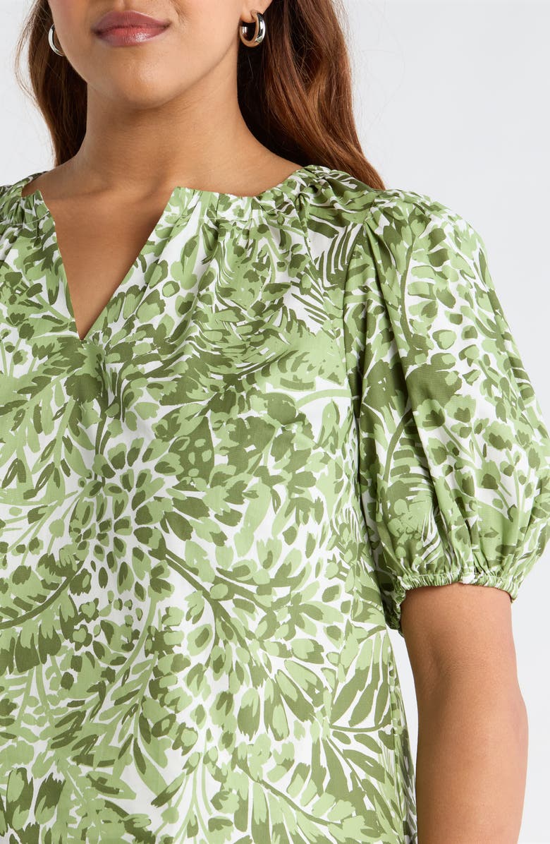 SUGARLIPS Irenan Leaf Gily Puff Sleeve Cotton Top, Alternate, color, White-Olives