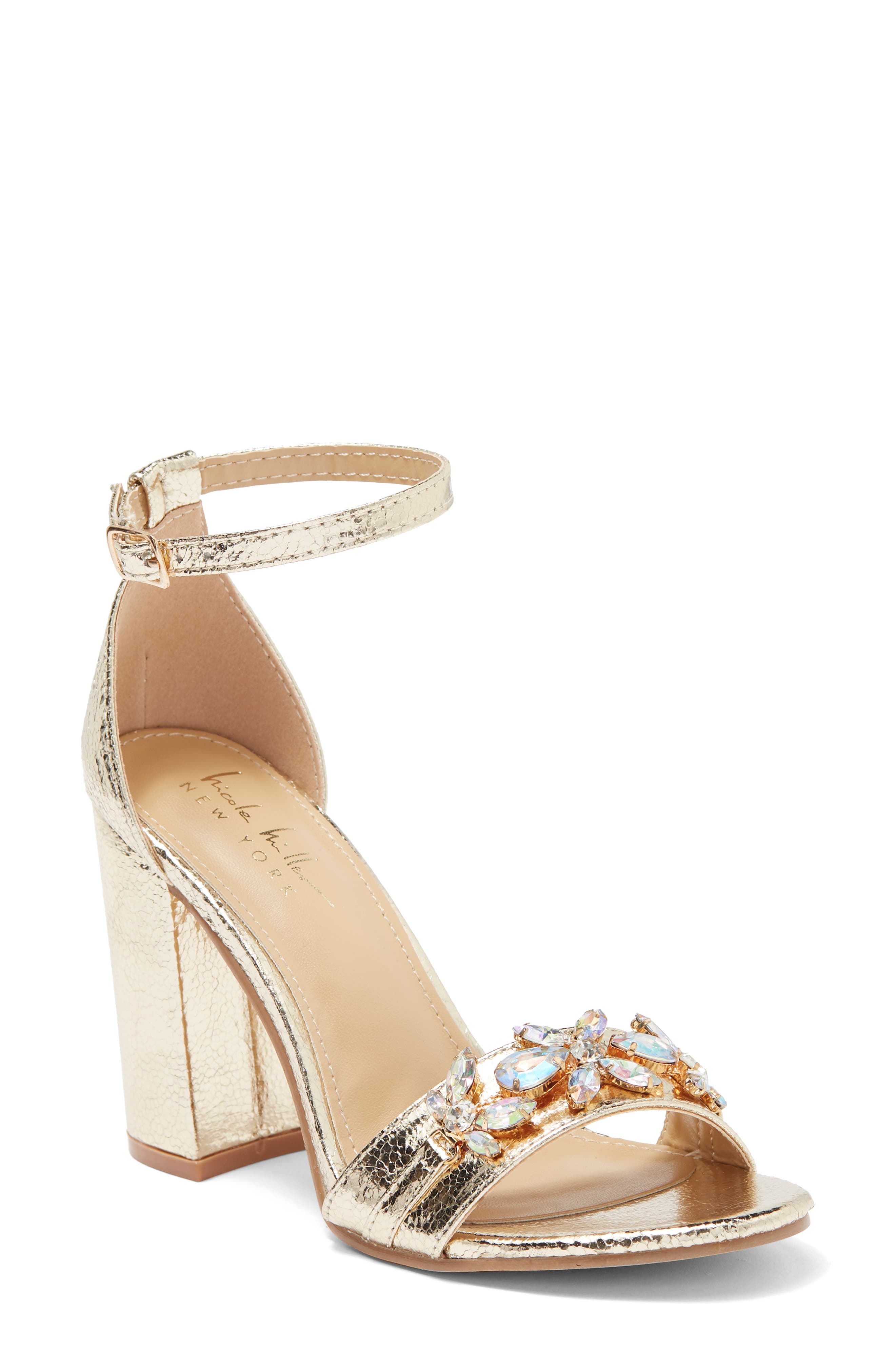 Block Heel Jeweled Sandal, Main, color, GOLD