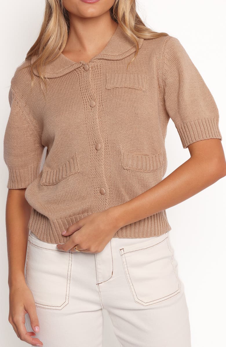 Petal & Pup Roman Collar Short Sleeve Cardigan, Alternate, color, Beige