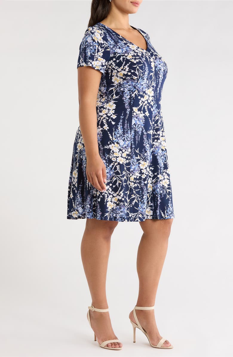 Connected Apparel Floral Fit & Flare Dress, Alternate, color, Slate
