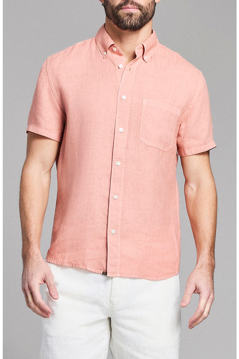 Tuscumbia Short Sleeve Linen Button-Down Shirt, Main, color, SALMON