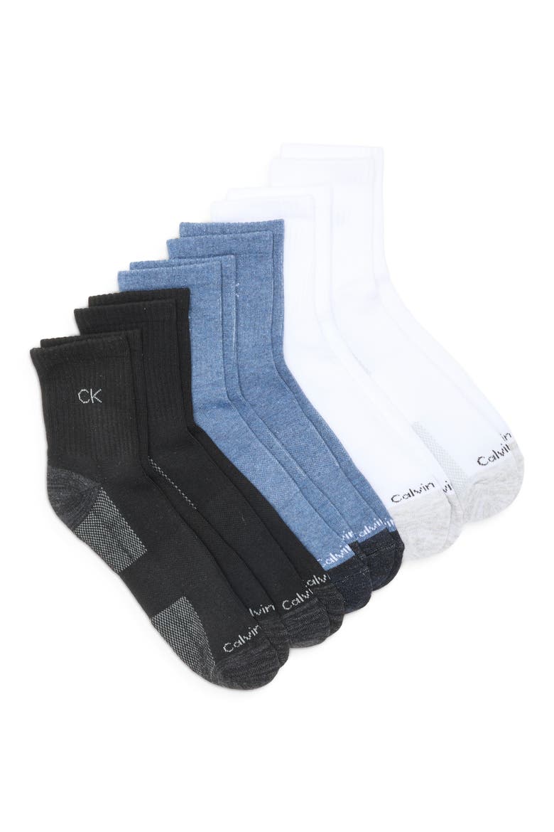 6-Pack Cushion High Quarter Socks, Main, color, MEDIUM DENIM ASSORTED