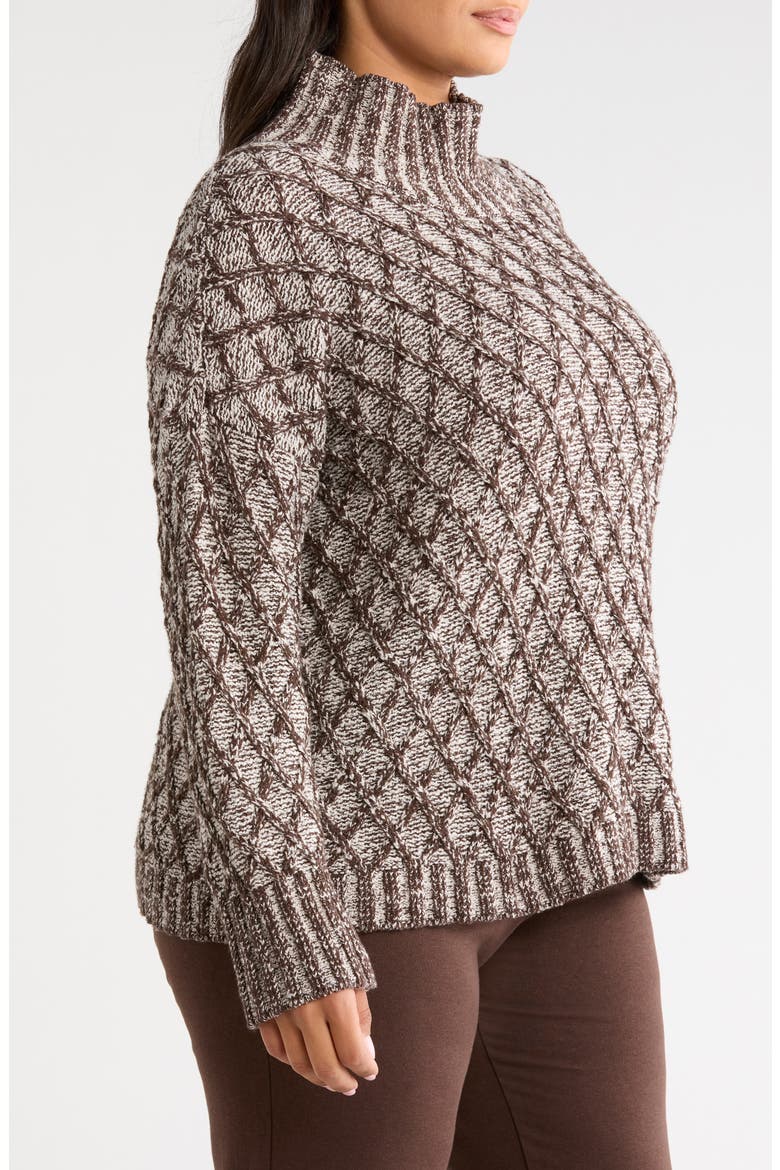 Diamond Cable Mock Neck Sweater, Alternate, color, COFFEE