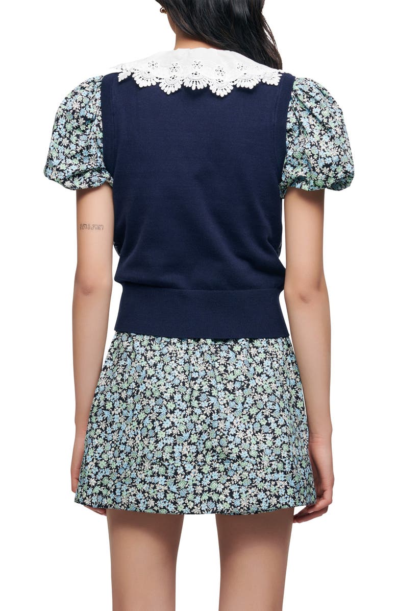 maje Milia Bow Pattern Sweater Vest, Alternate, color,