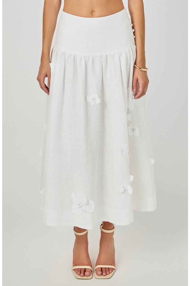 Floral Detail Linen Midi Skirt, Main, color, WHITE
