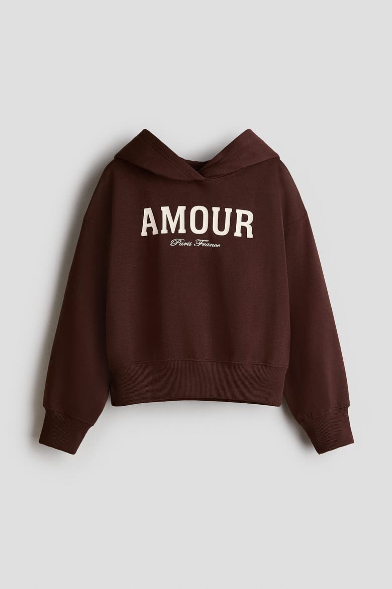 Oversized Motif-detail Hoodie, Main, color, Dark brown/Amour