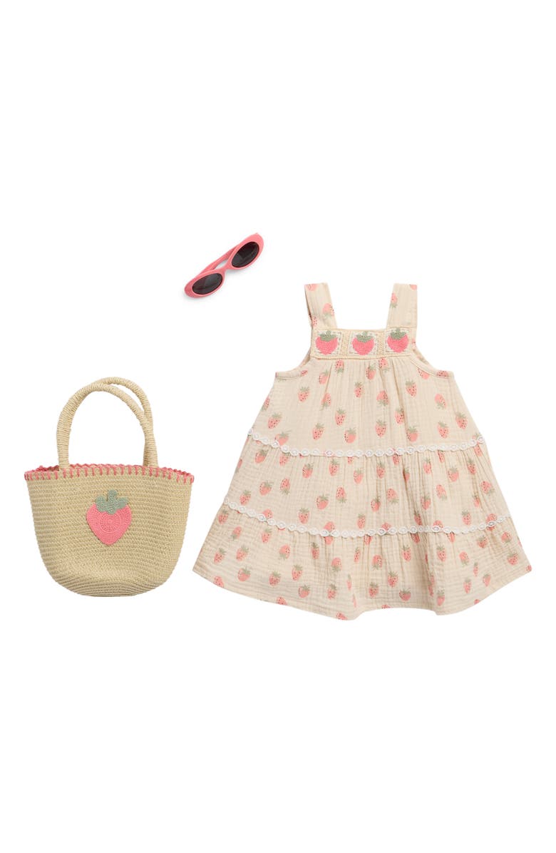 Rachel Zoe Strawberry Gauze Dress, Sunglasses & Purse Set, Main, color, 