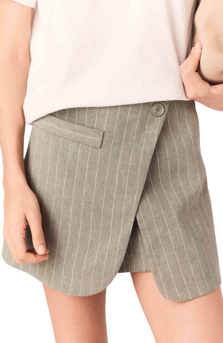 maje Layered linen blend shorts, Alternate, color, Khaki