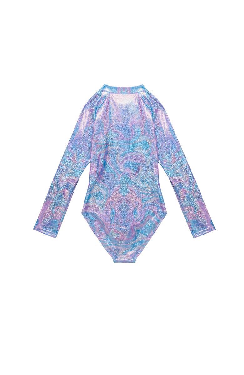 Gottex Kids Marble Sparkle Long Sleeve Zip Front One Piece, Alternate, color, Multi-Pink