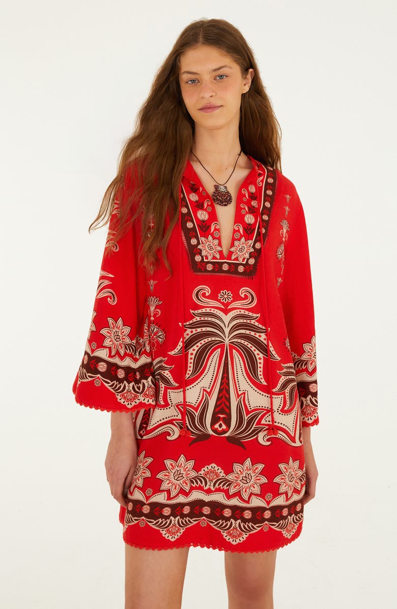 FARM Rio Ainika Garden Front Ties Minidress, Alternate, color, Red