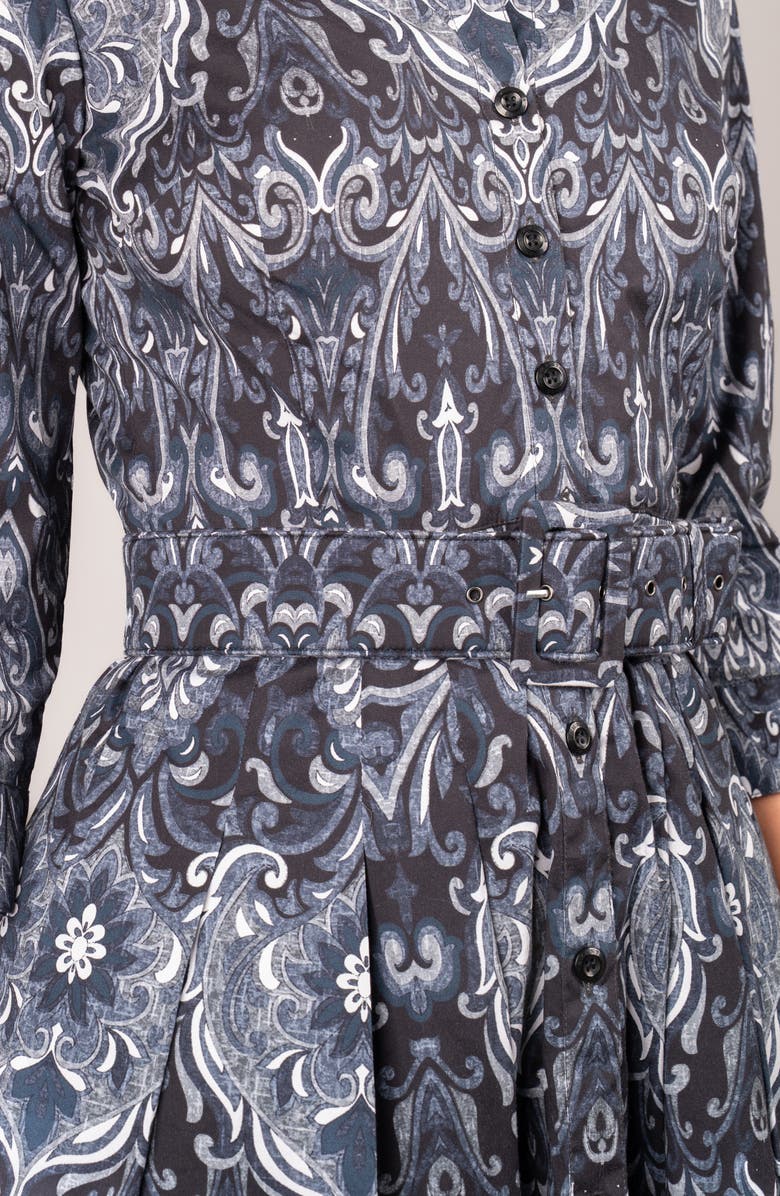 SAMANTHA SUNG Pleated Stretch Audrey Shirtdress, Alternate, color, Charcoal Blue