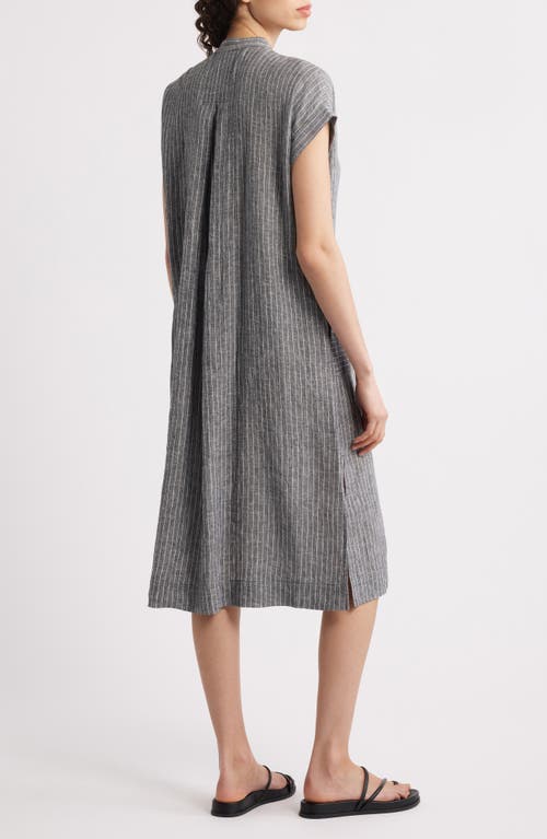 Eileen Fisher Striped Organic Linen Midi Dress In Gray