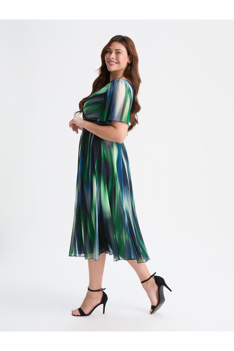 Victoria Ikat Angel Sleeve Midi Dress, Alternate, color, Green Ikat