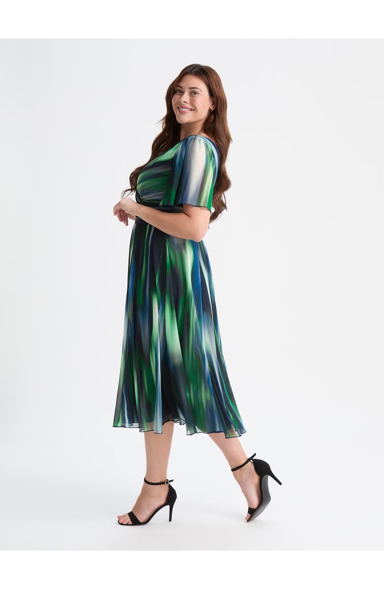 Scarlett & Jo Victoria Ikat Angel Sleeve Midi Dress, Alternate, color, Green Ikat