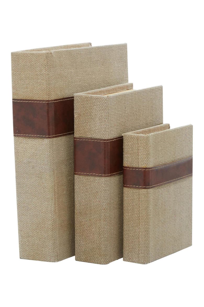 Set of 3 Faux Book Boxes, Main, color, BROWN
