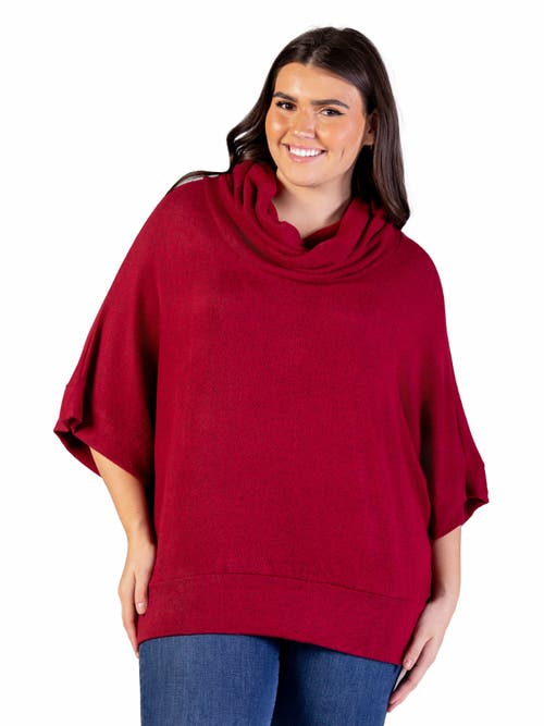 24seven Comfort Apparel Cowl Neck Dolman Sleeve Sweater Top In Red