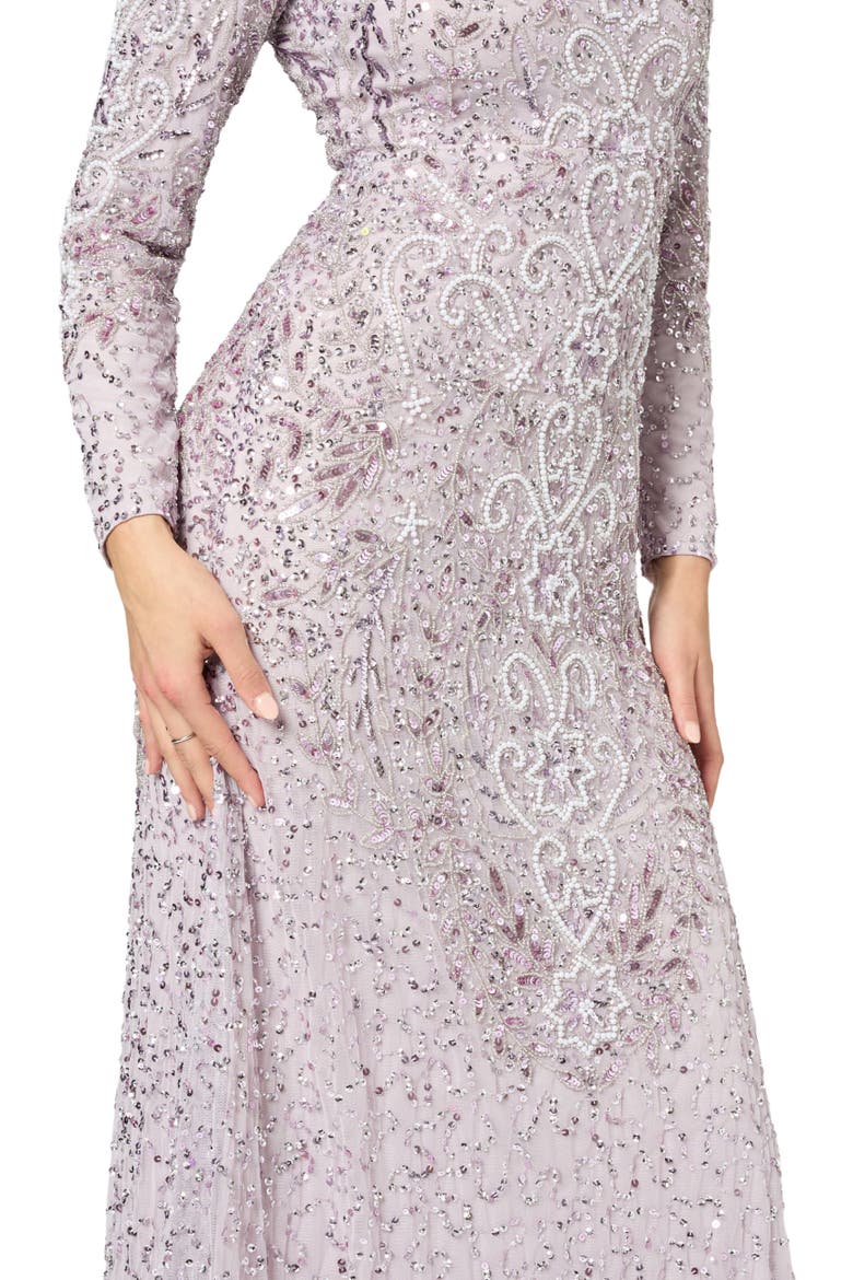 Modest Embellished Sequin Beaded Maxi Dress With Trail, Alternate, color, LILAC
