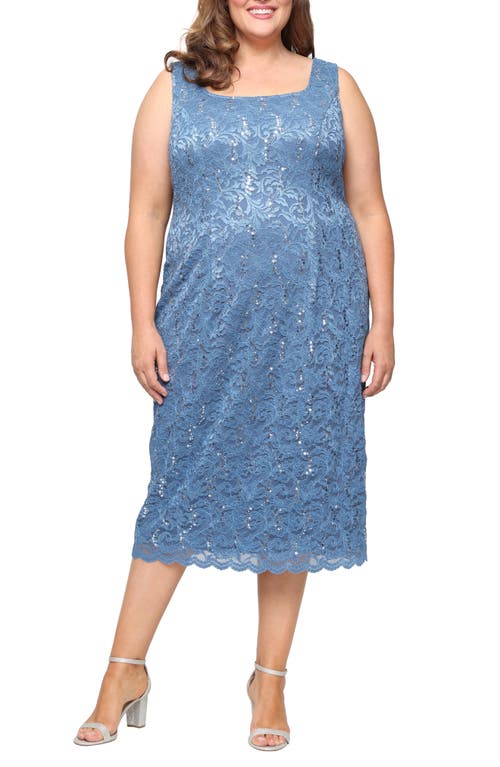 Sl Fashions Slny Floral Lace Sequin Cardigan & Dress Set In Blue