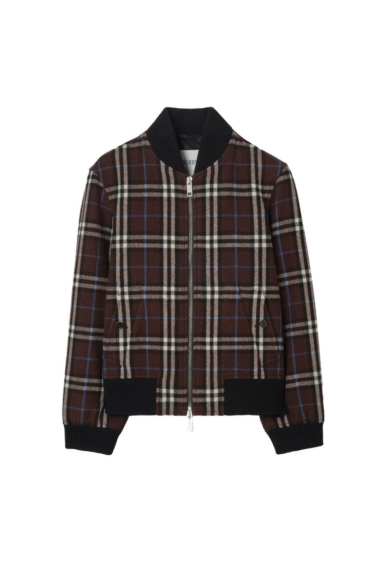 Check Wool Bomber Jacket, Main, color, Snug brown