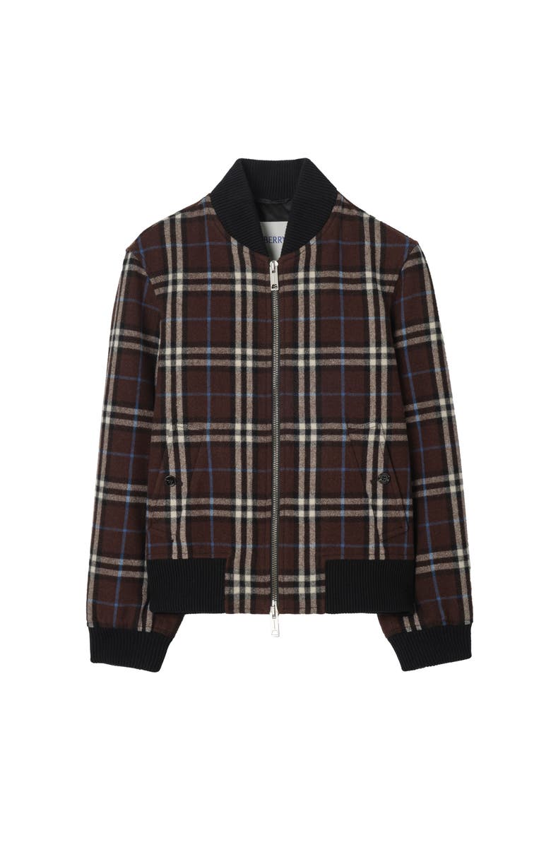 Burberry Check Wool Bomber Jacket, Main, color, Snug Brown