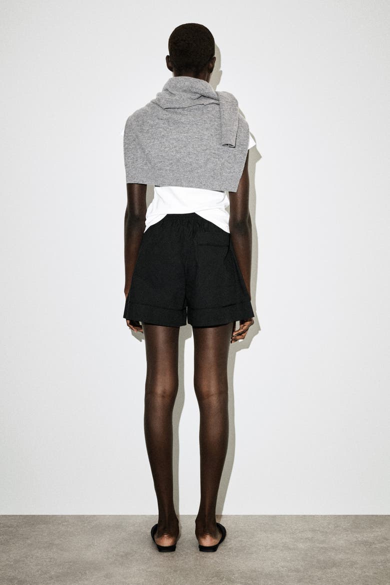 Elasticated Grosgrain-detail Cotton Shorts, Alternate, color, BLACK