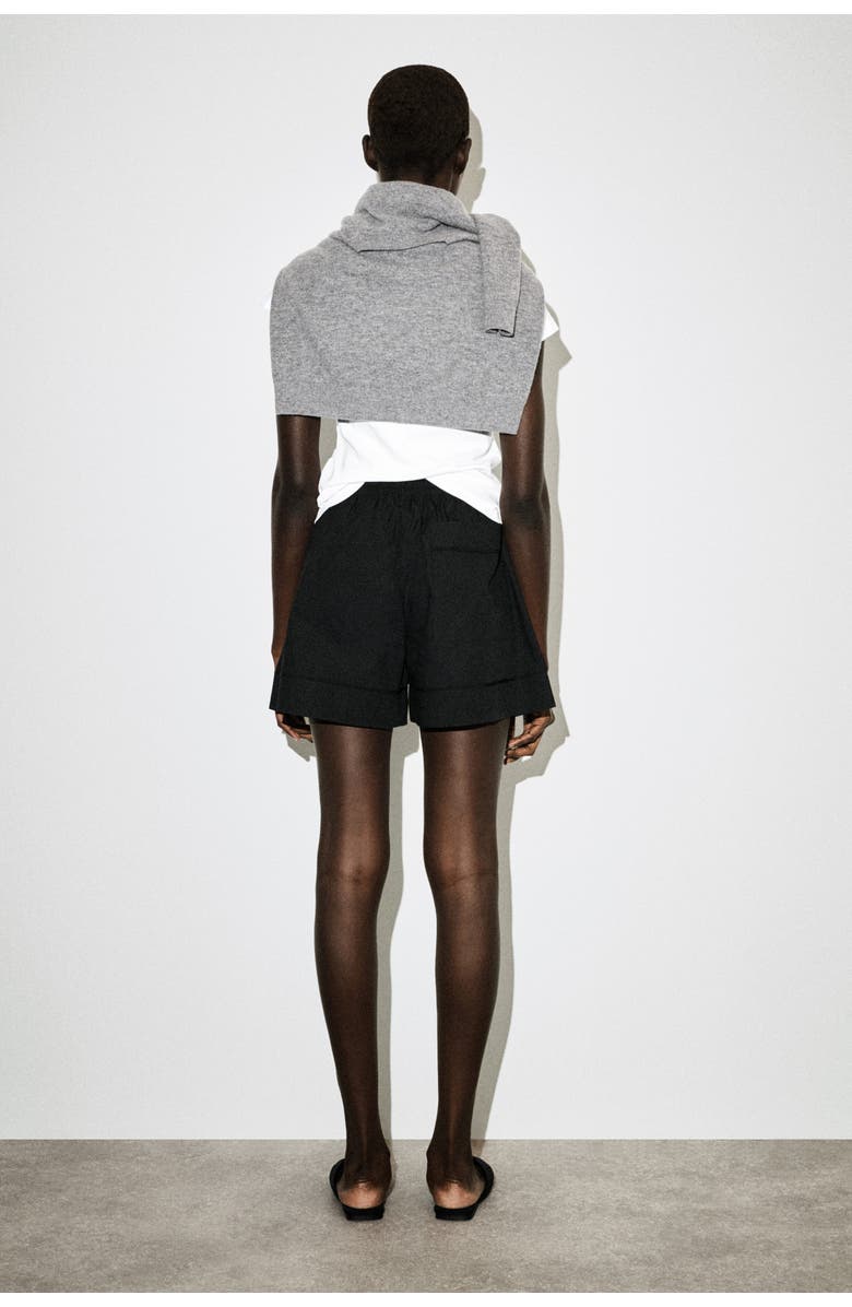 COS Elasticated Grosgrain-detail Cotton Shorts, Alternate, color, Black