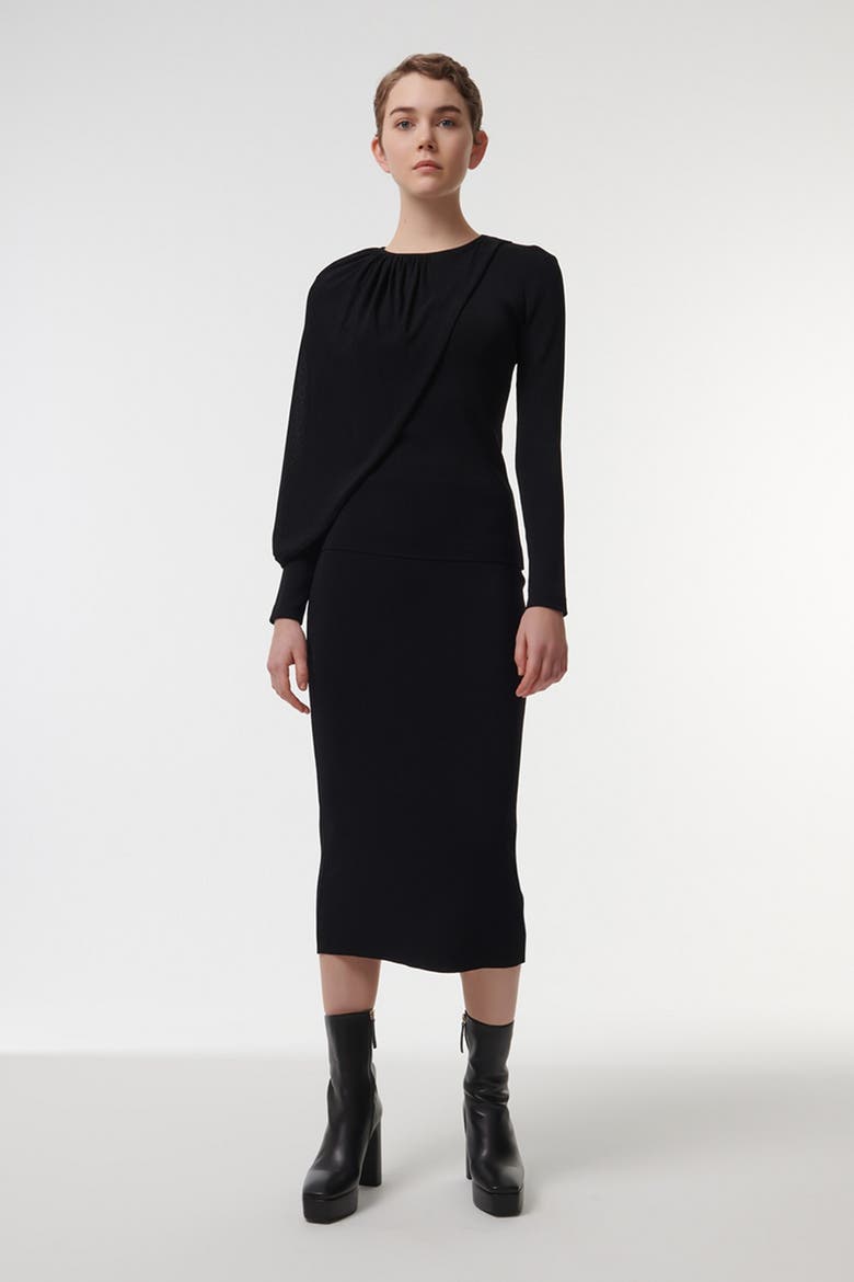 Knitted Top with Scarf Detail, Alternate, color, Black