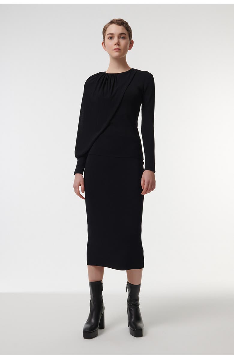 Leem Knitted Top with Scarf Detail, Alternate, color, Black