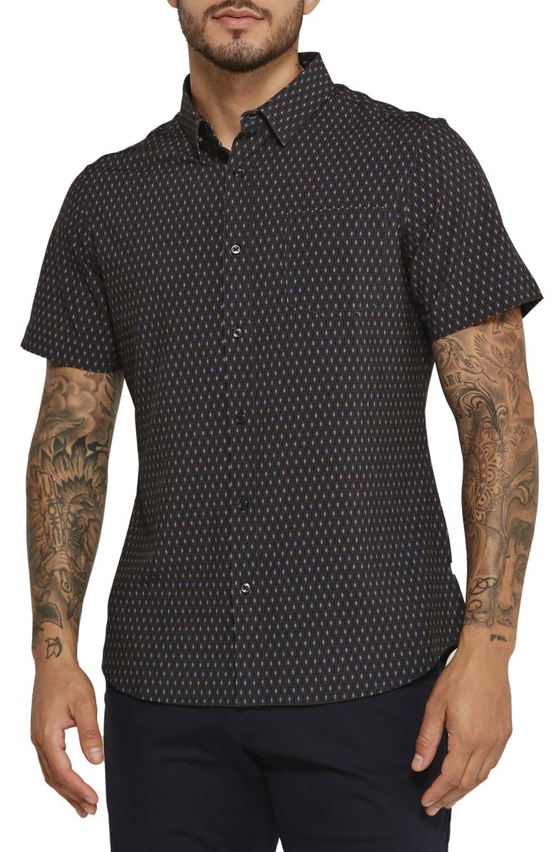 7 Diamonds Calix Geo Print Short Sleeve Performance Button-Up Shirt, Main, color, 