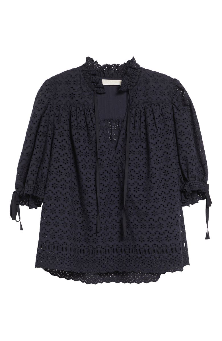 Ulla Johnson Alouette Eyelet Puff Shoulder Top, Alternate, color, Midnight