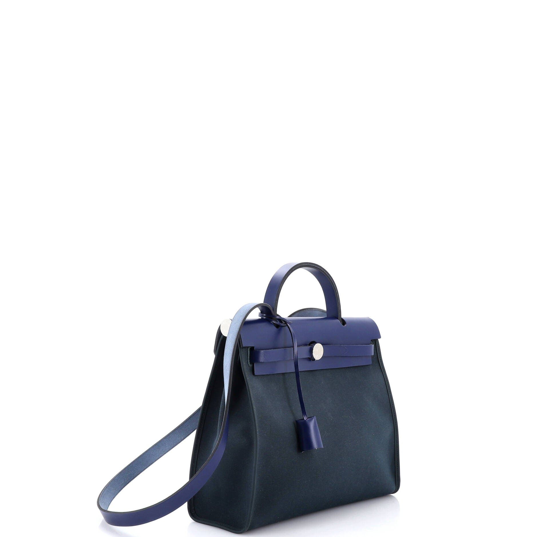 Pre-Owned Hermes Herbag Zip Leather and Toile 31, Alternate, color, Bleu Orage