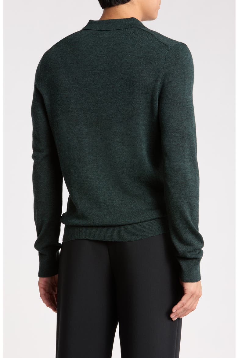 Machine Washable Merino Wool Polo Sweater, Alternate, color, GREEN MOSS HEATHER