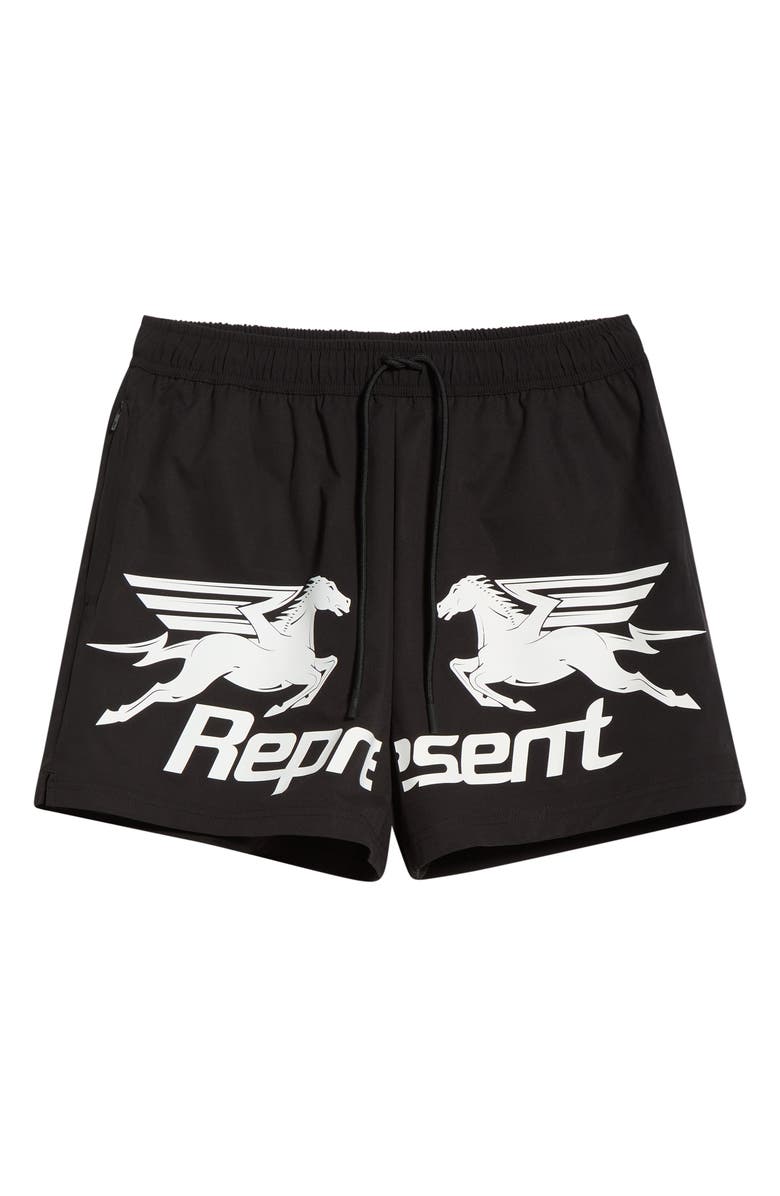 Represent Nothing Faster Swim Trunks, Alternate, color, Jet Black